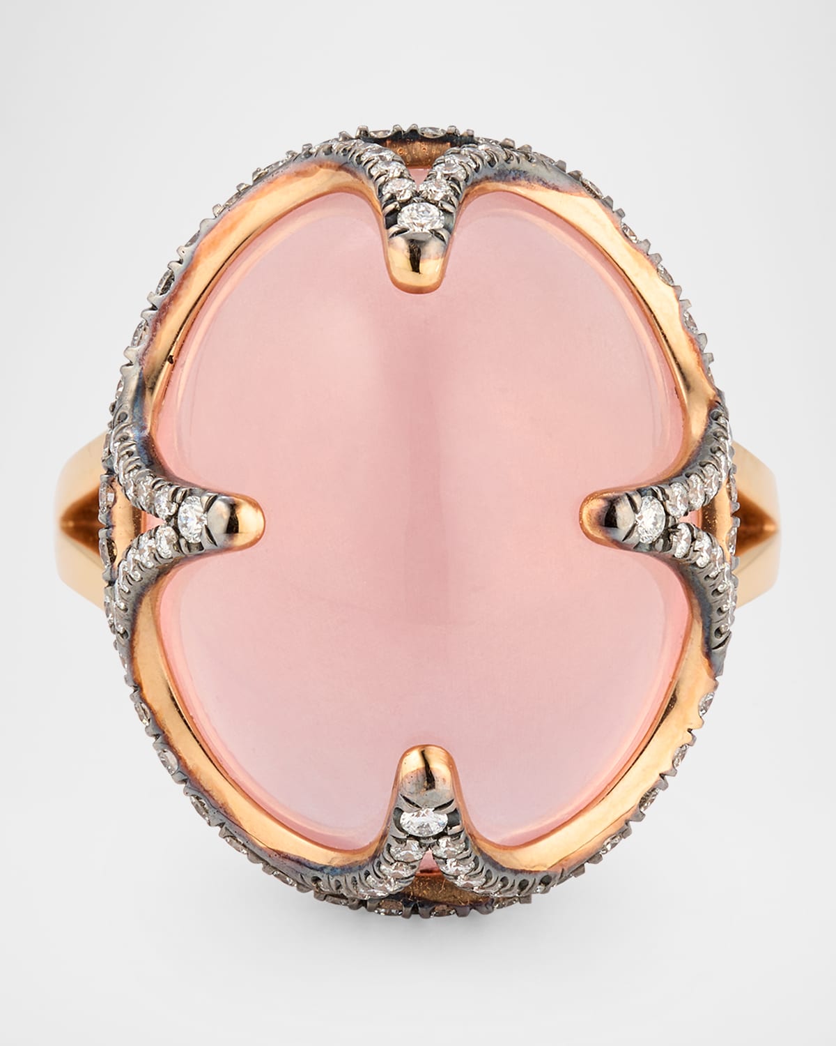 18K Rose Gold Diamond and Pink Quartz Statement Ring