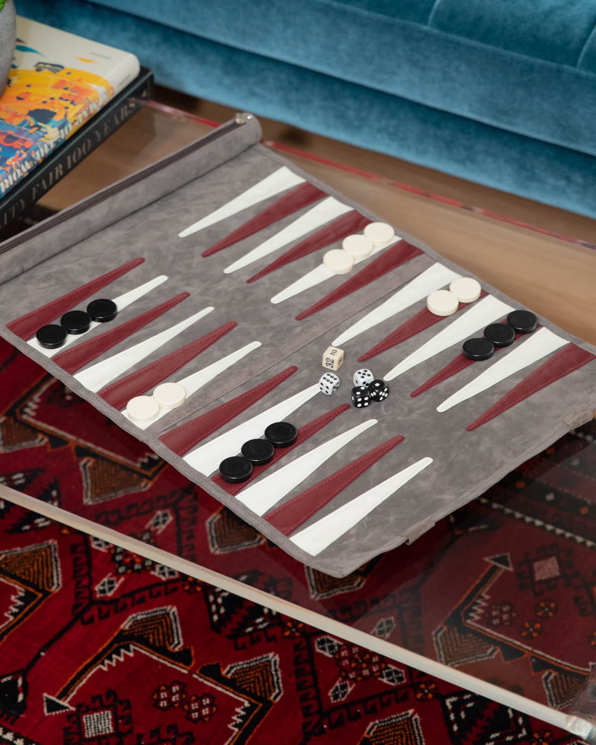 Bey-berk Men's Suede Roll-up Backgammon Travel Set In Grey