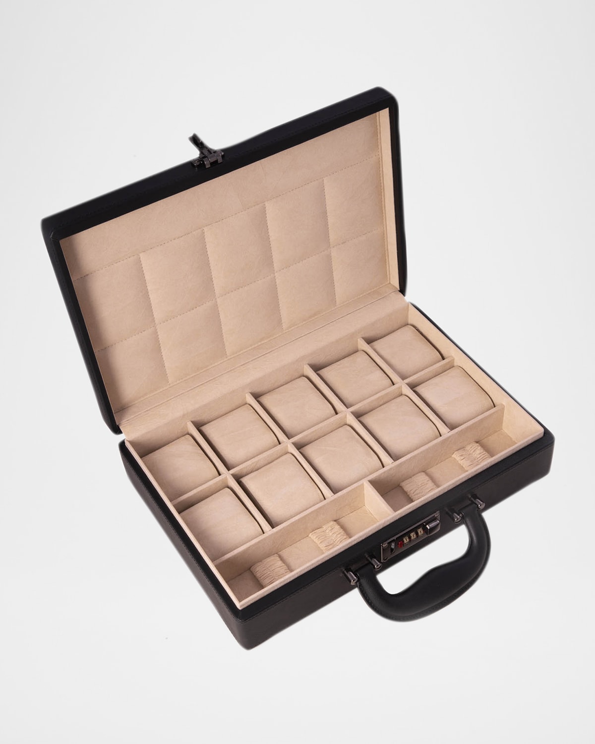 Bey-berk Men's 10-watch Leather Briefcase Storage Box W/ Combination Lock In Black