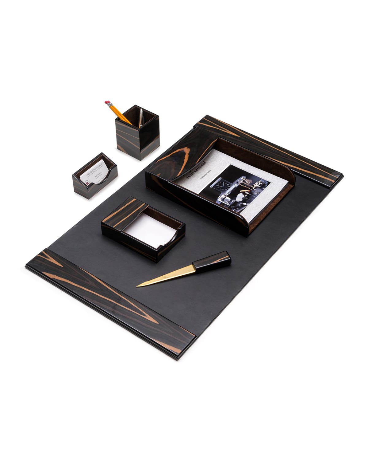 Shop Bey-berk 6-piece Leather Desk Set In Black