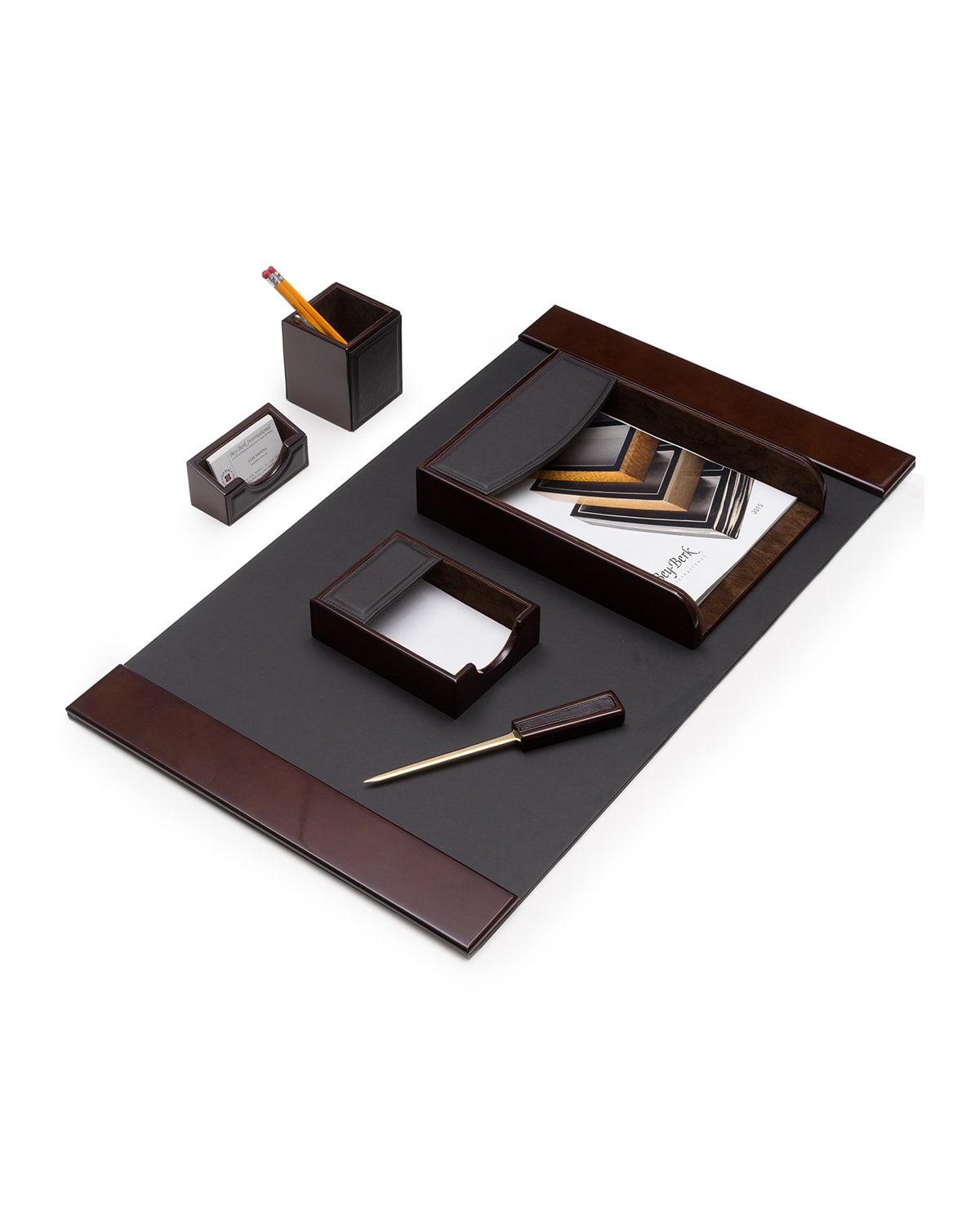 Shop Bey-berk 6-piece Leather Desk Set In Brown