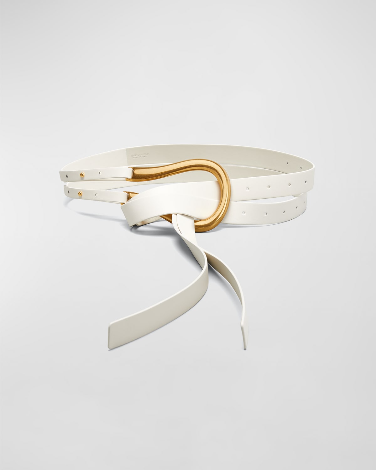 Shop Bottega Veneta Double Strap Leather Belt With Horseshoe Buckle In White / Gold