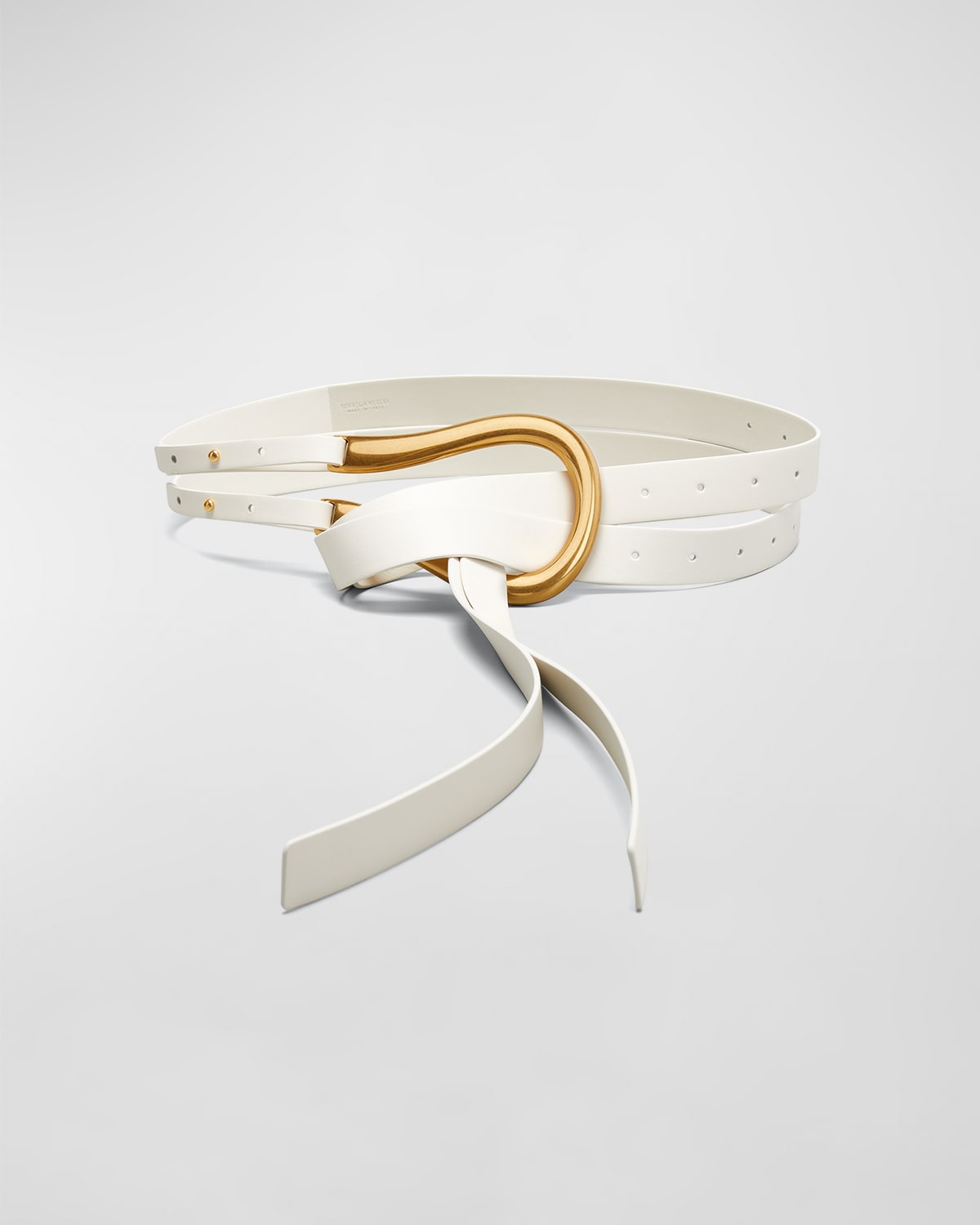 Bottega Veneta Double Strap Leather Belt With Horseshoe Buckle In White Gold
