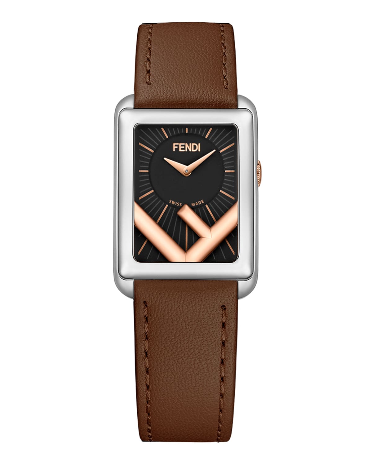 Fendi Men's Rectangular F-dial Leather Watch