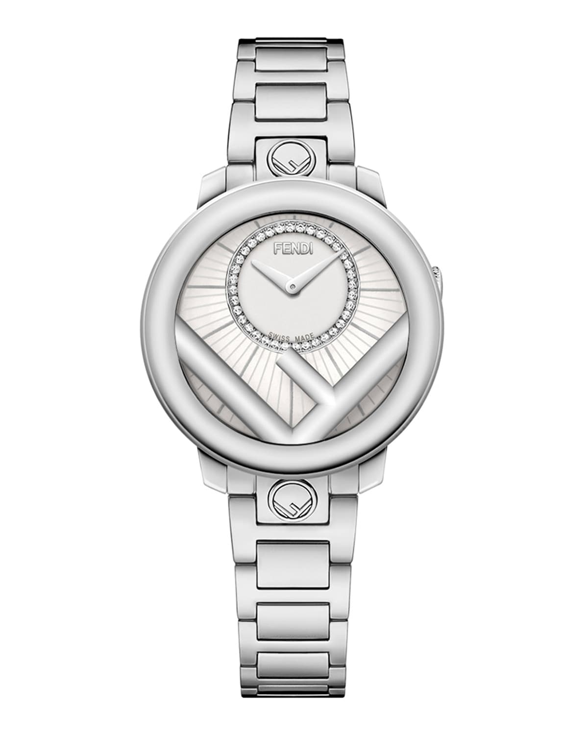 Fendi Men's 28mm Stainless Steel Bracelet Watch W/ Diamonds