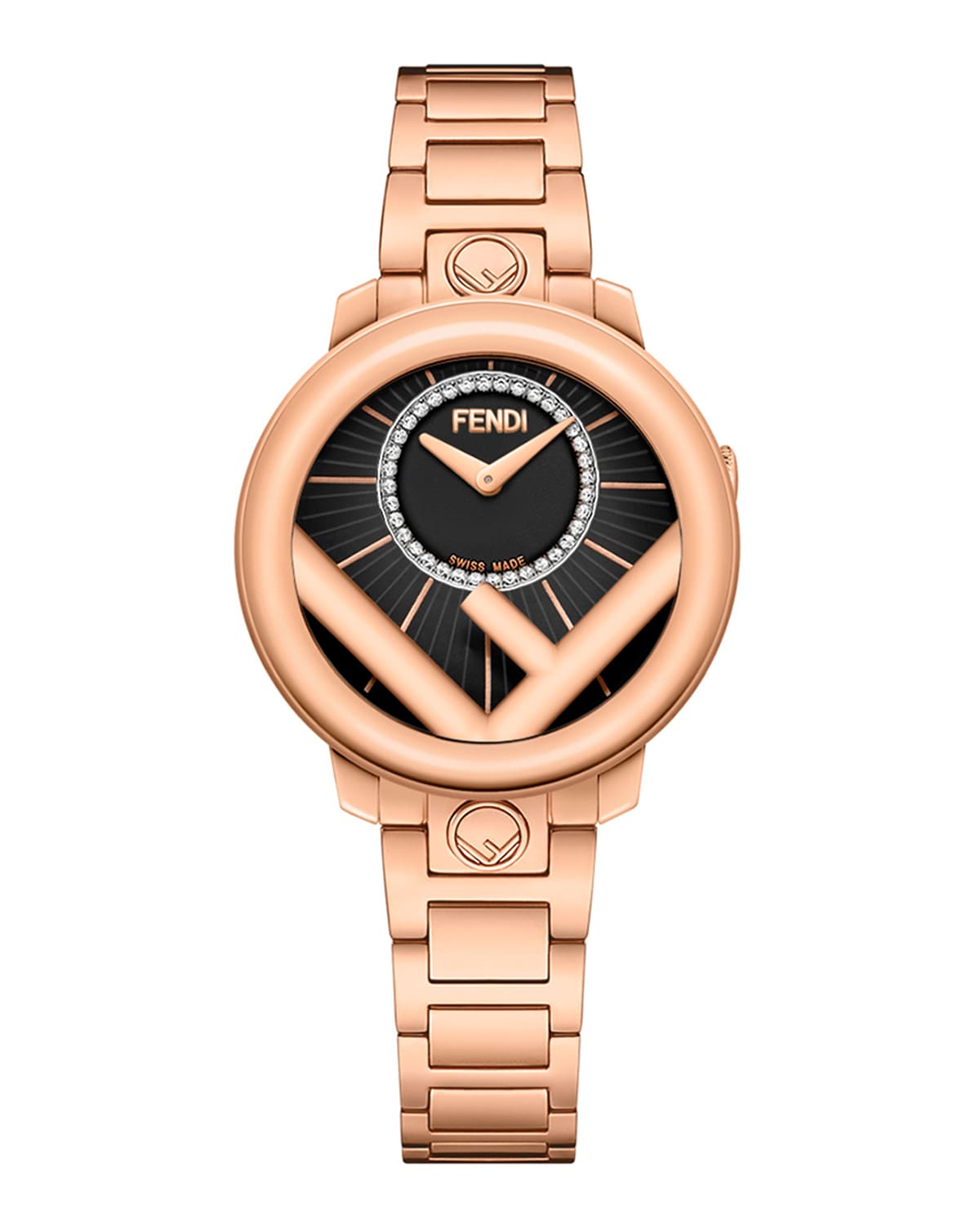 Fendi Men's 28mm Rose Gold Ip Bracelet Watch W/ Diamonds