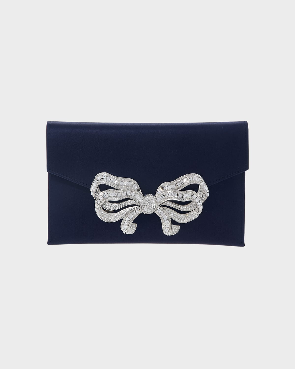 Judith Leiber Crystal Bow Satin Envelope Clutch Bag In Navy