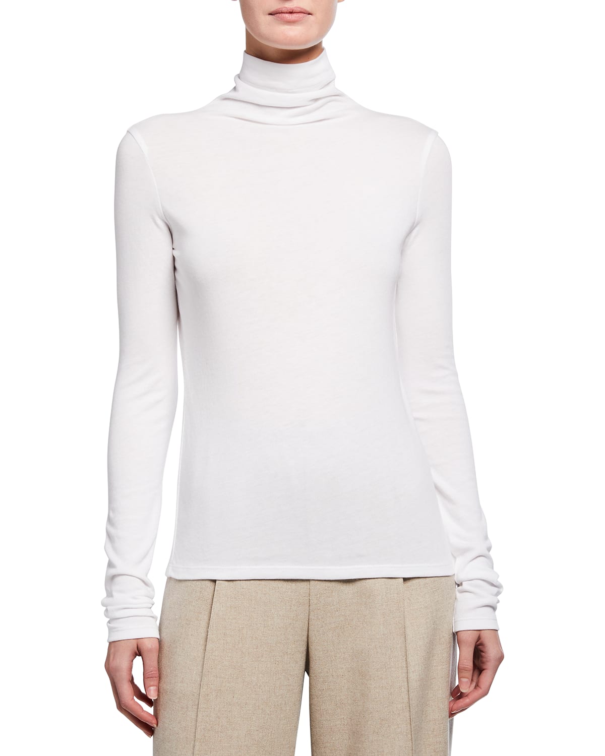 Vince Cotton Turtleneck Top In White
