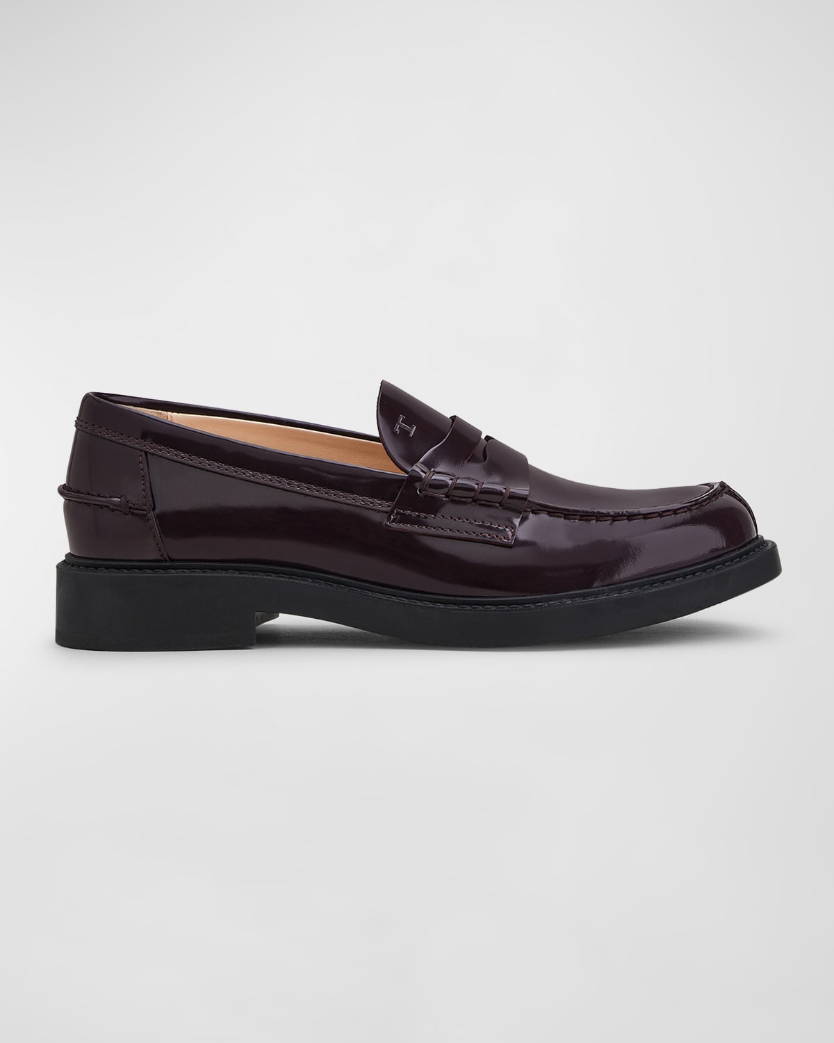 Shop Tod's Patent Flat Penny Loafers In Wine
