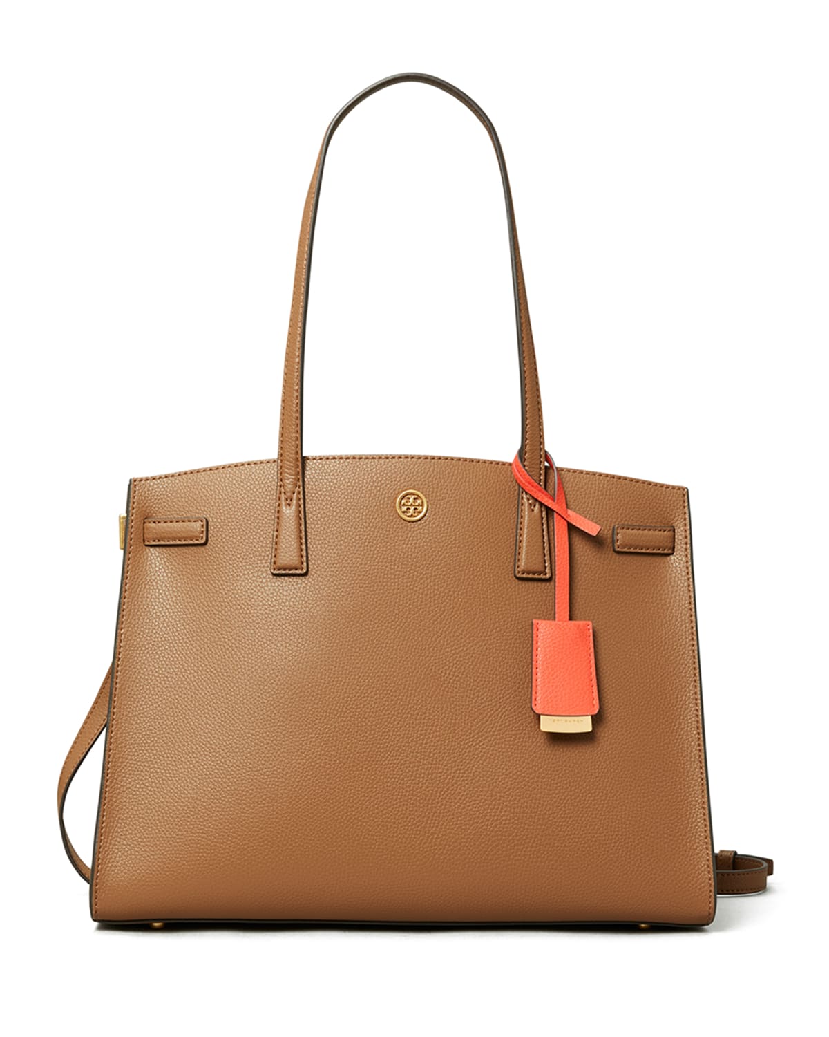 Tory Burch Walker Pebbled Triple-compartment Satchel Bag In Light Brown