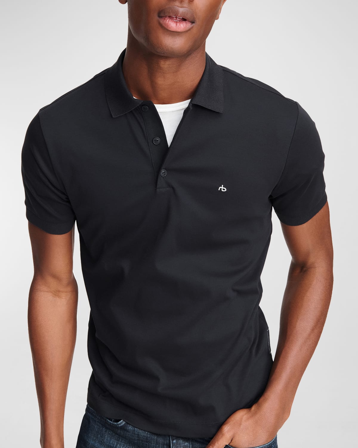 Rag & Bone Men's Interlock Cotton Polo Shirt In Black