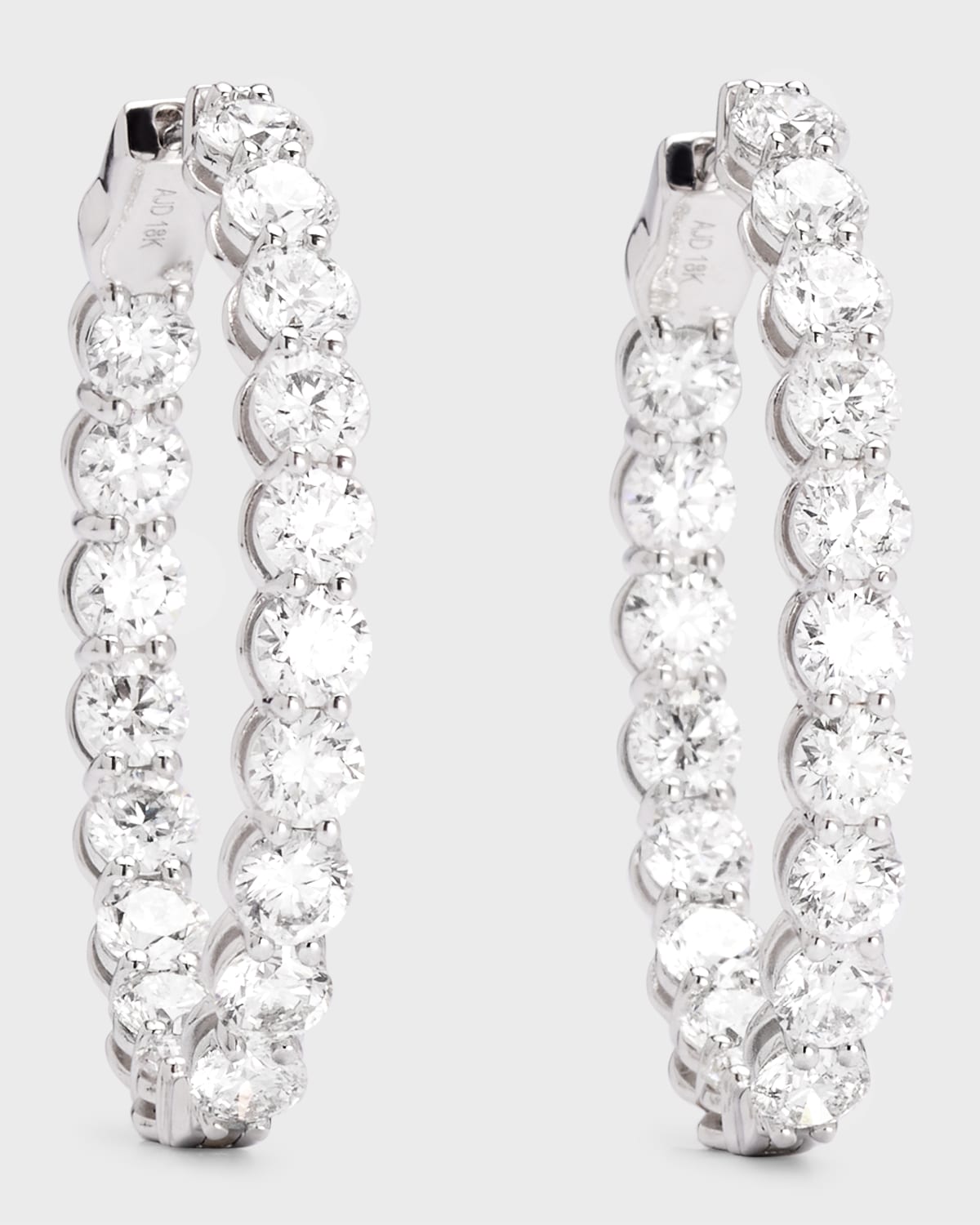 18K White Gold Oval Diamond Hoop Earrings, M