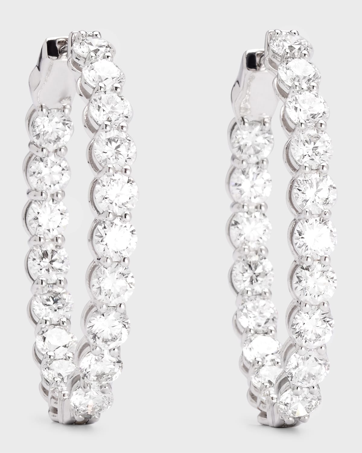 18K White Gold Oval Diamond Hoop Earrings, M, 11.5tcw, 10.3"L