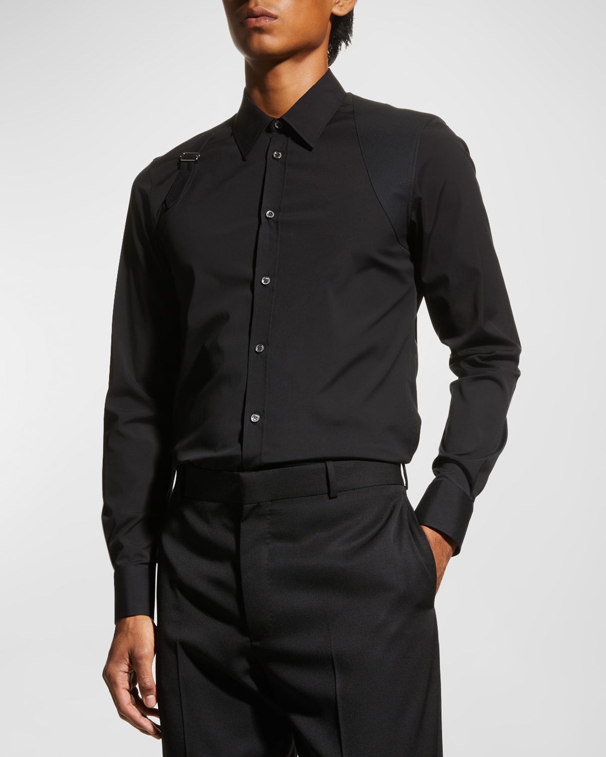 Shop Alexander Mcqueen Men's Harness Sport Shirt W/ Strap In Black