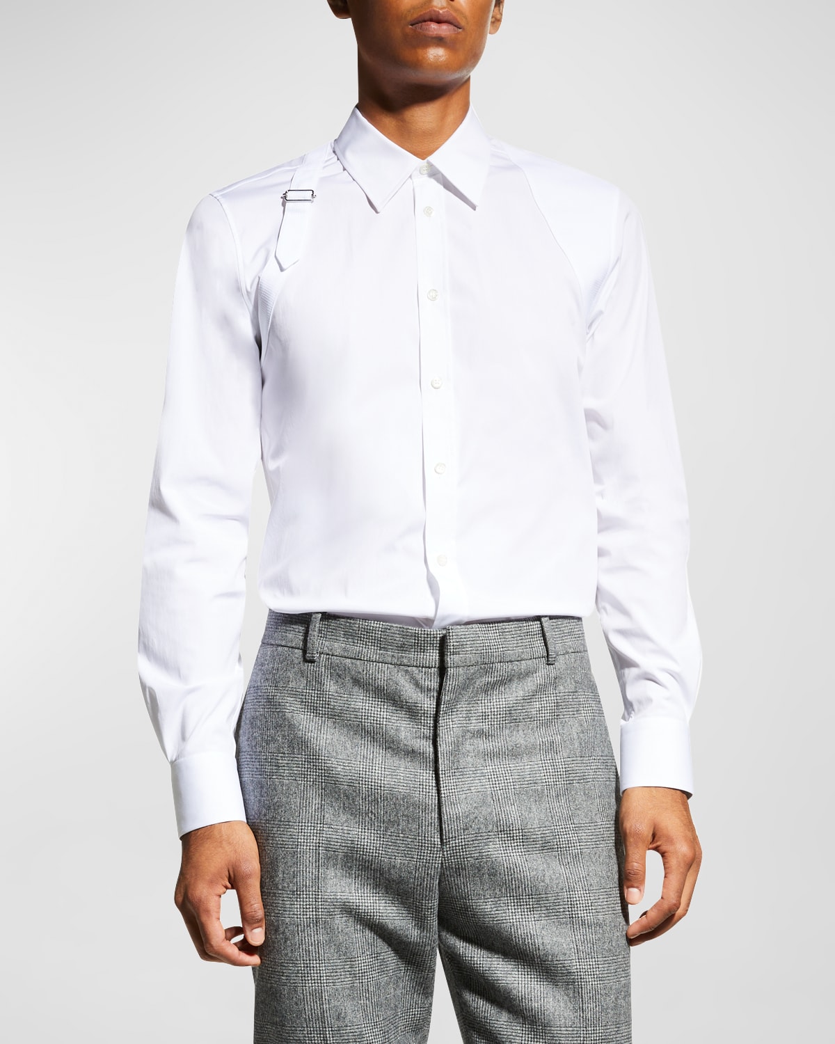 Shop Alexander Mcqueen Men's Harness Sport Shirt W/ Strap In White