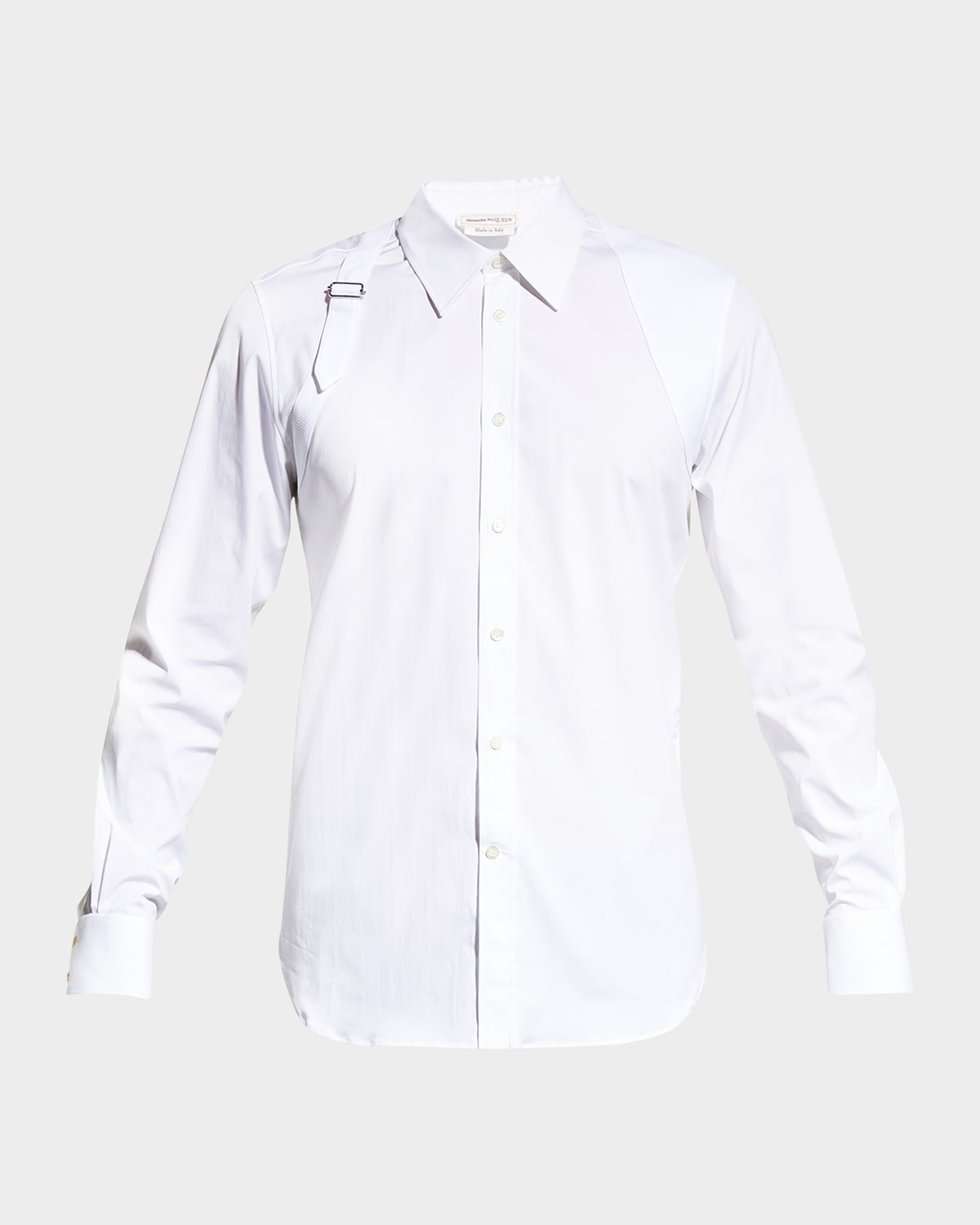 Shop Alexander Mcqueen Men's Harness Sport Shirt W/ Strap In White