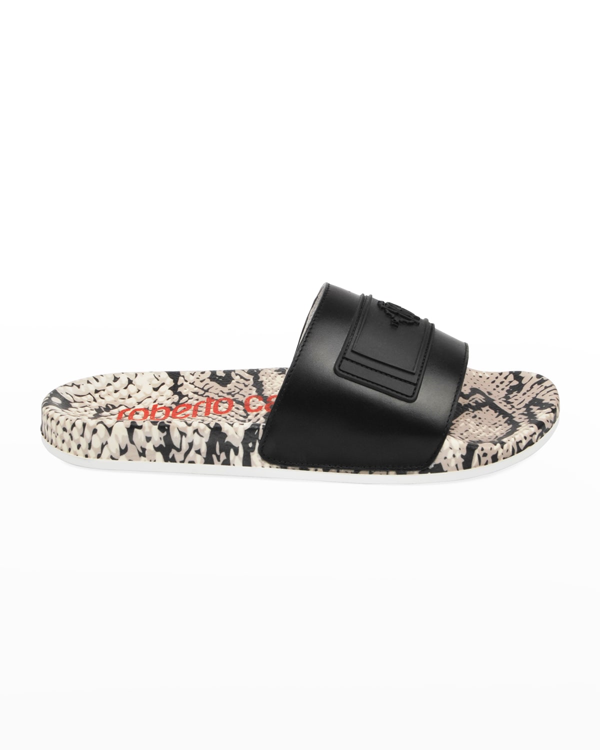 Men's Snakeskin-Print Leather Pool Slide Sandals