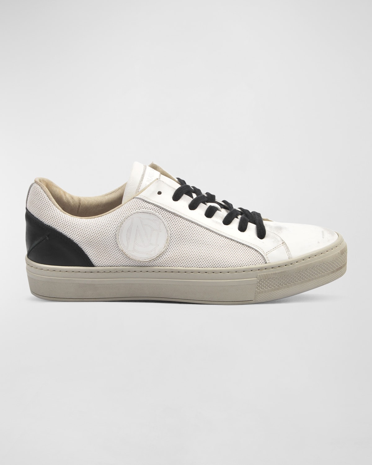 Men's Mesh Two-Tone Leather Logo Sneakers