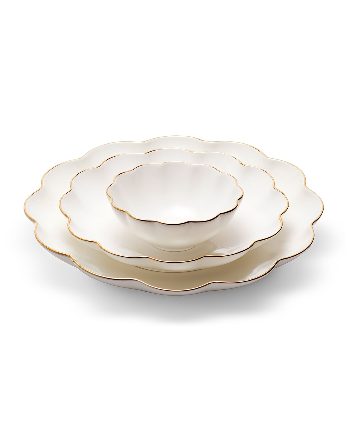 Shop Aerin Scalloped Nesting Serving Dishes, Set Of 3 In Cream/gold