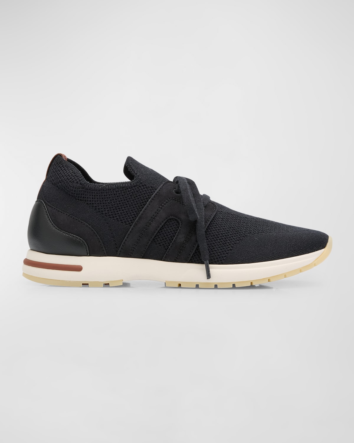 Shop Loro Piana Knit Lace-up Runner Sneakers In Caviar