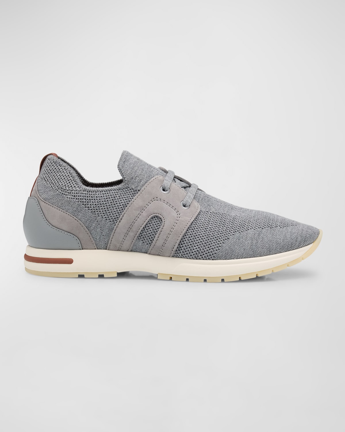 Loro Piana Knit Lace-up Runner Sneakers In Gray
