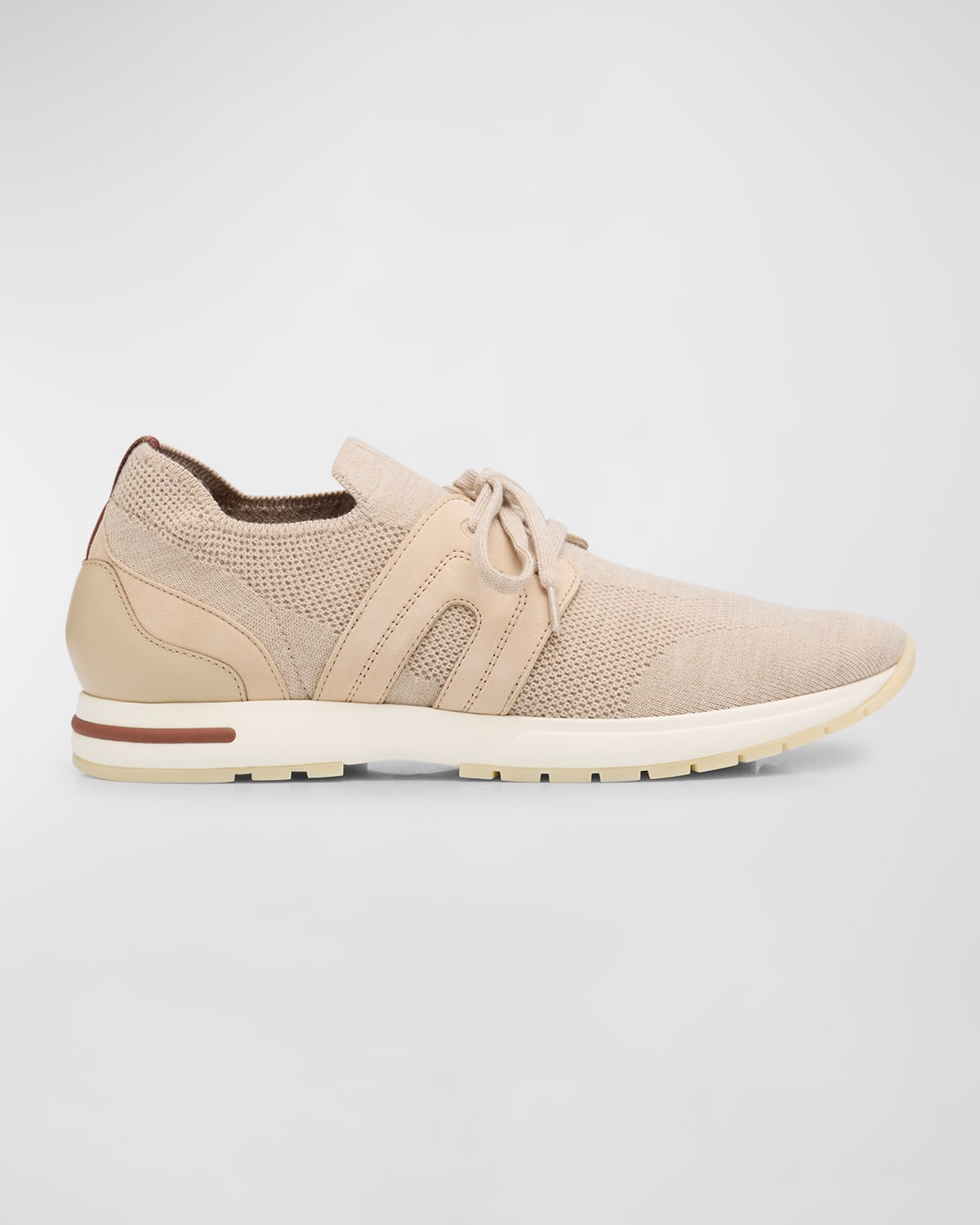 Shop Loro Piana Knit Lace-up Runner Sneakers In Beige Melange