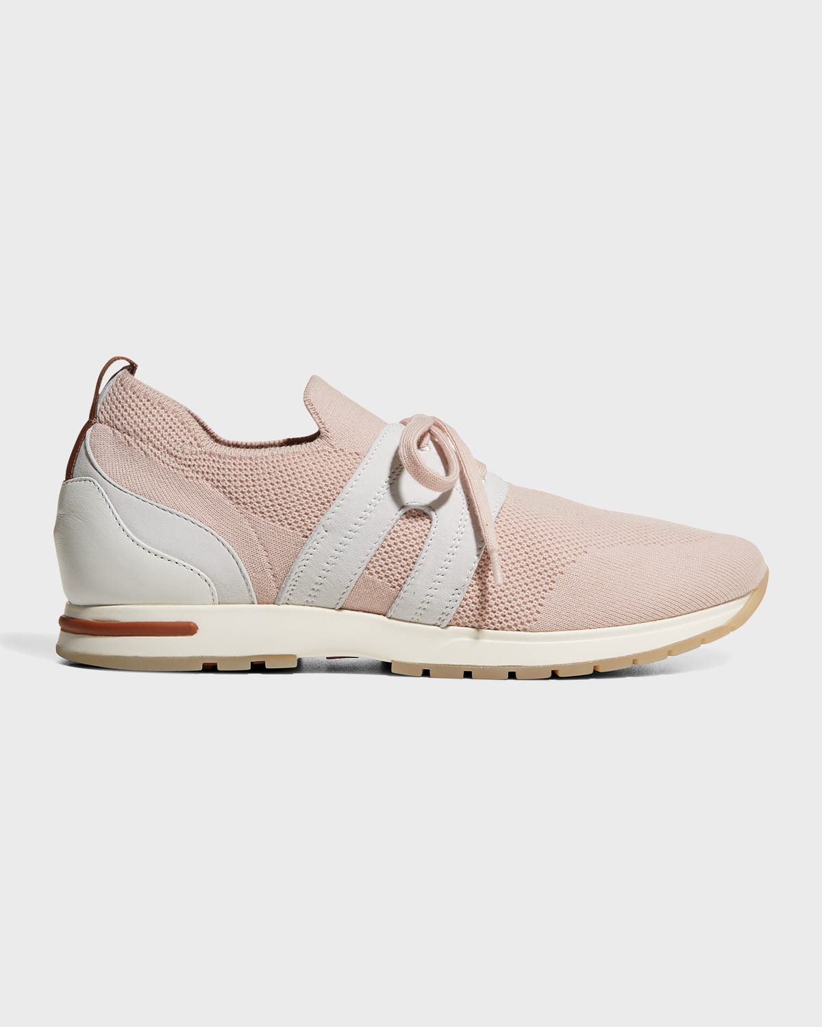Shop Loro Piana Knit Lace-up Runner Sneakers In Pink Sand
