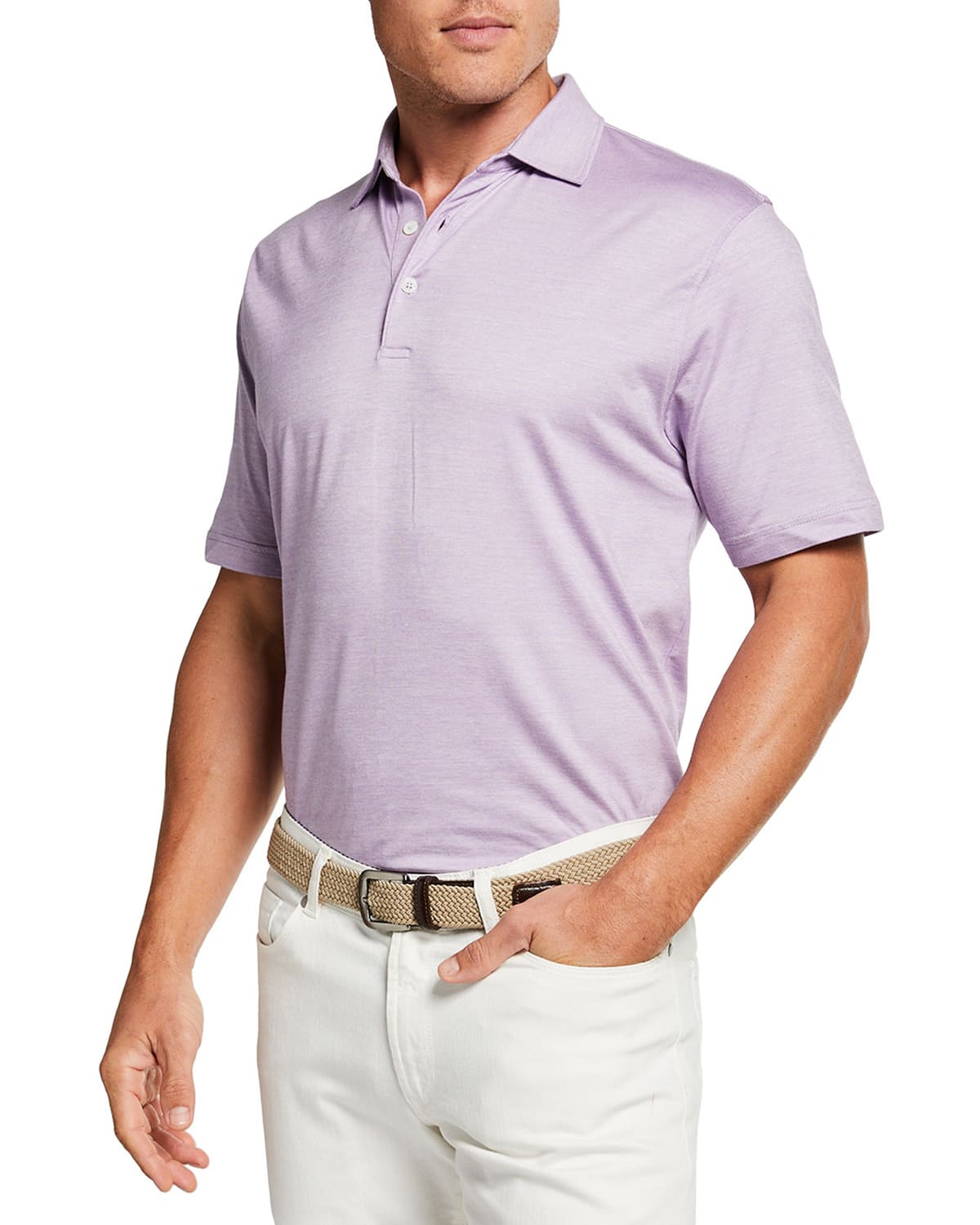 Peter Millar Men's Striped Knit Polo Shirt In Heather Purple