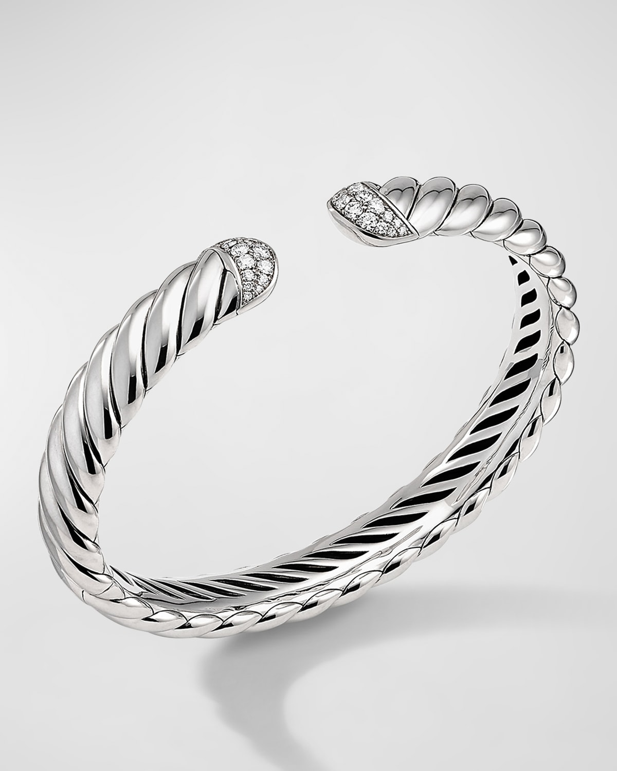 Sculpted Cable Cuff Bracelet with Pave Diamonds, 10mm