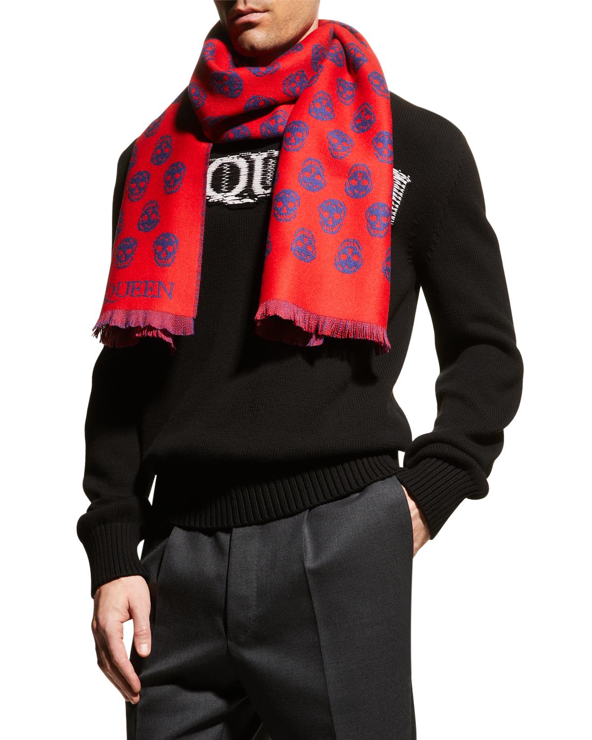 Alexander McQueen Men's Wool Reversible Skulls Scarf | Smart Closet