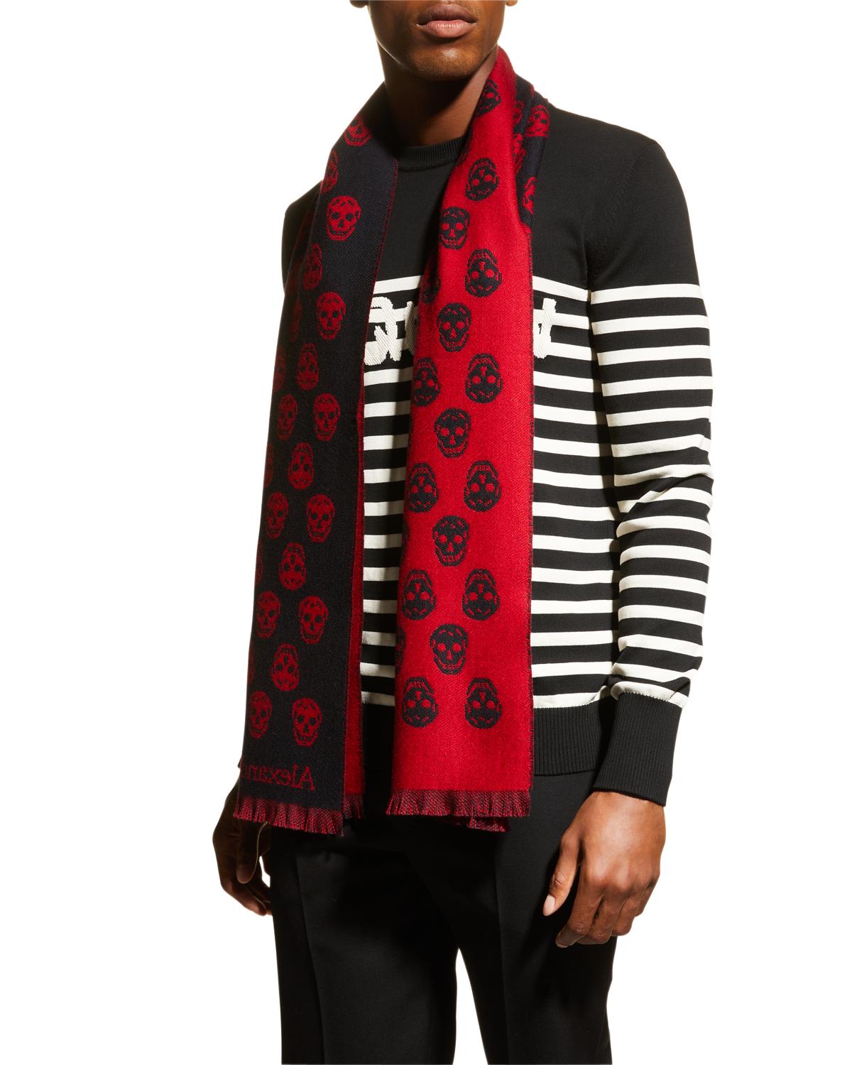 ALEXANDER MCQUEEN スカルリバーシブルマフラー Alexander Mcqueen Men's Wool Reversible Skulls Scarf In Red/bl