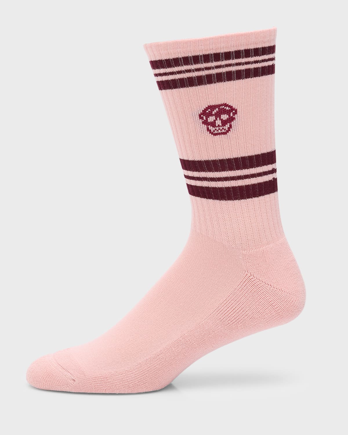 Alexander Mcqueen Men's Striped Skull Crew Socks In Pink