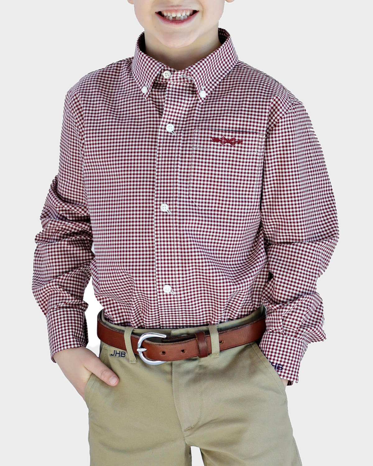 Brown Bowen And Company Kids' Gingham Shirt - Monogram Option In Garnet Gingham