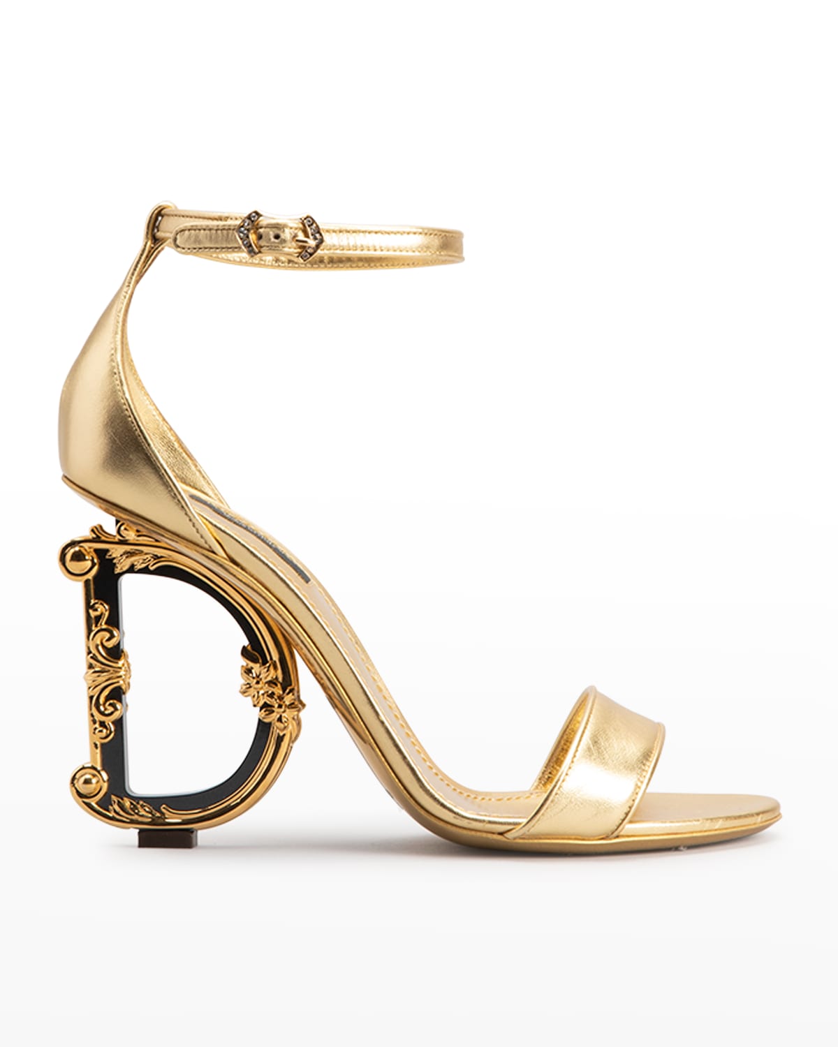 Dolce & Gabbana Keira 105 Dg Baroque Heel Sandals In Metallic Leather In Gold