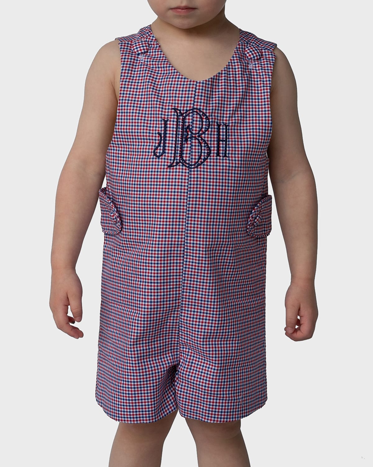 Brown Bowen And Company Babies' Plaid Jon Jon - Monogram Option In Red White Blue