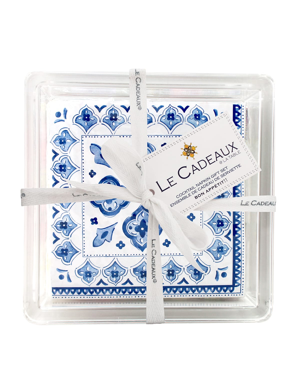 Le Cadeaux Patterned Cocktail Napkins With Acrylic Holder