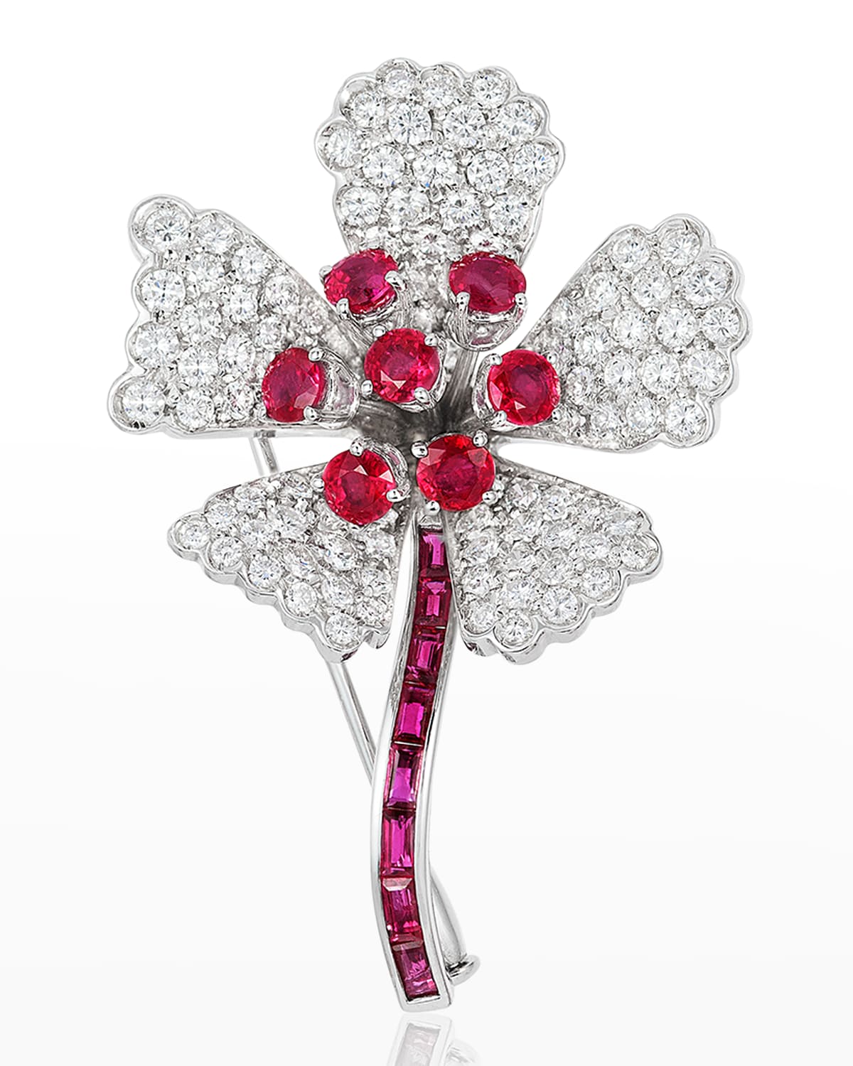 Andreoli White Gold Ruby and Diamond Flower Brooch