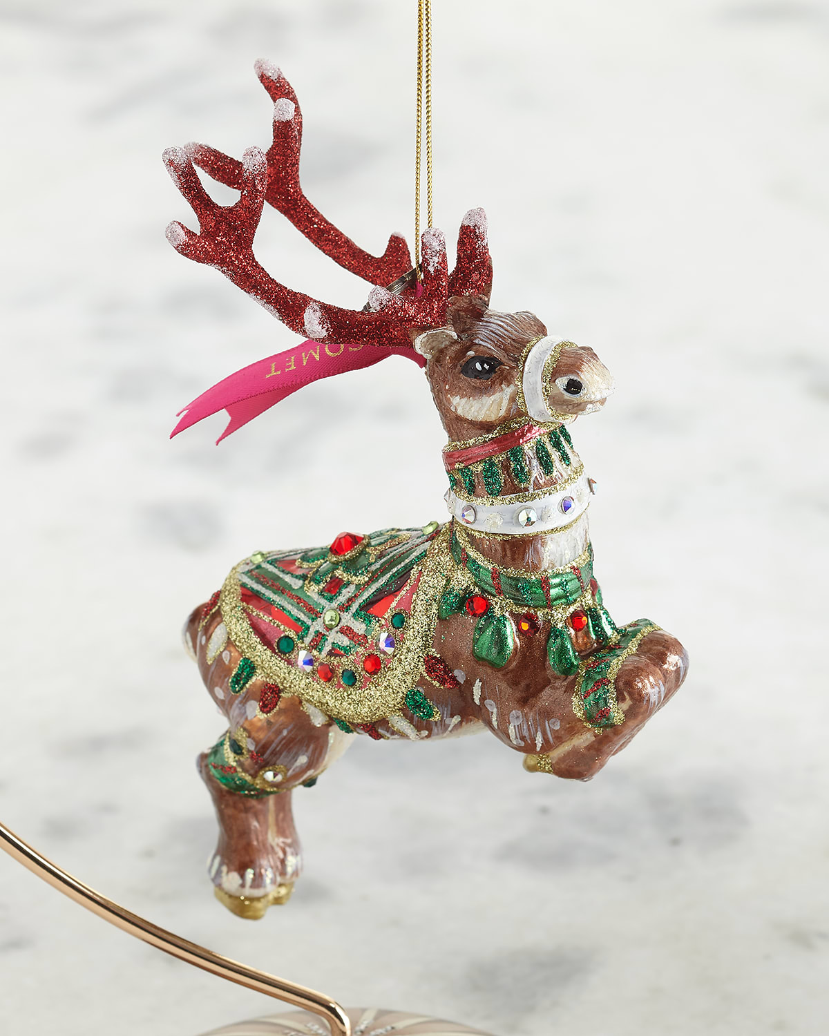 Jay Strongwater Comet Reindeer Glass Ornament In Multi
