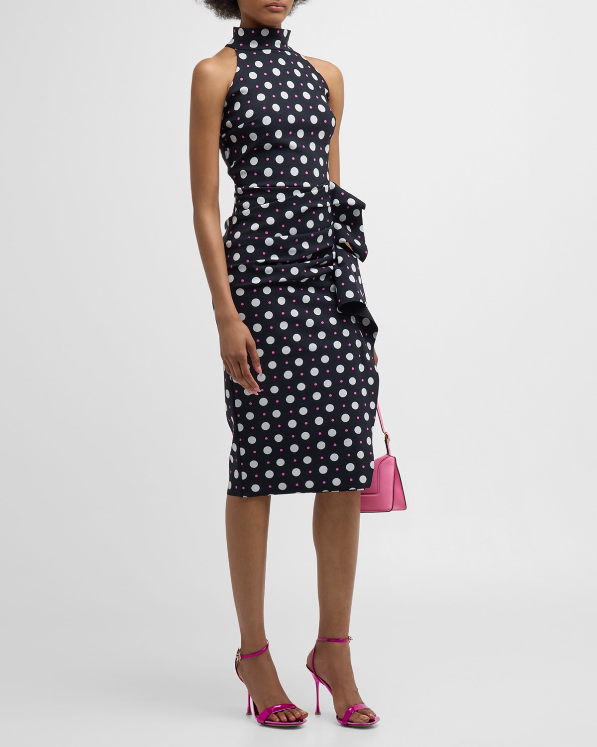 Shop Chiara Boni La Petite Robe Amenadiel Floral Print Side-drape Halter Dress In Fall Polka Dots