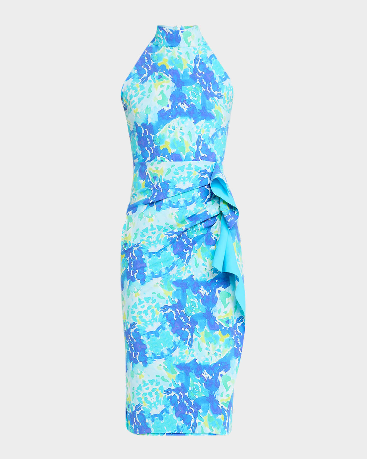 Amenadiel Floral Print Side-Drape Halter Dress