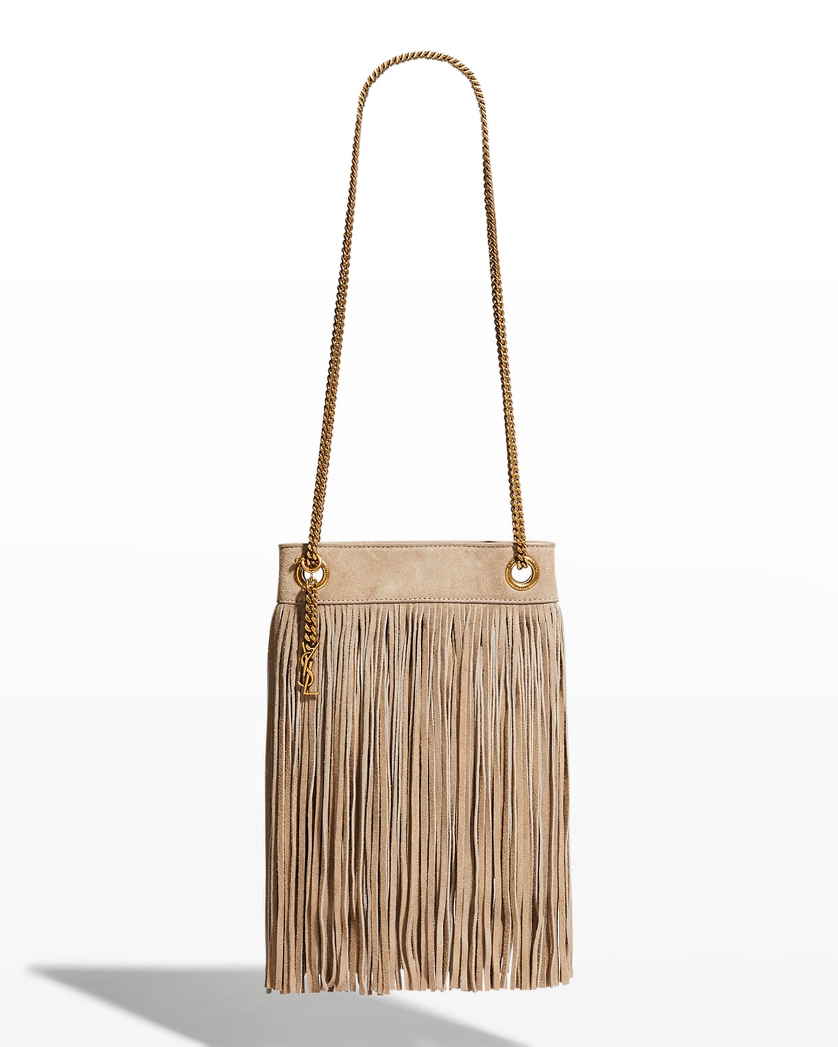 Saint Laurent Classic Monogram Fringe Crossbody Bag Suede Small Black