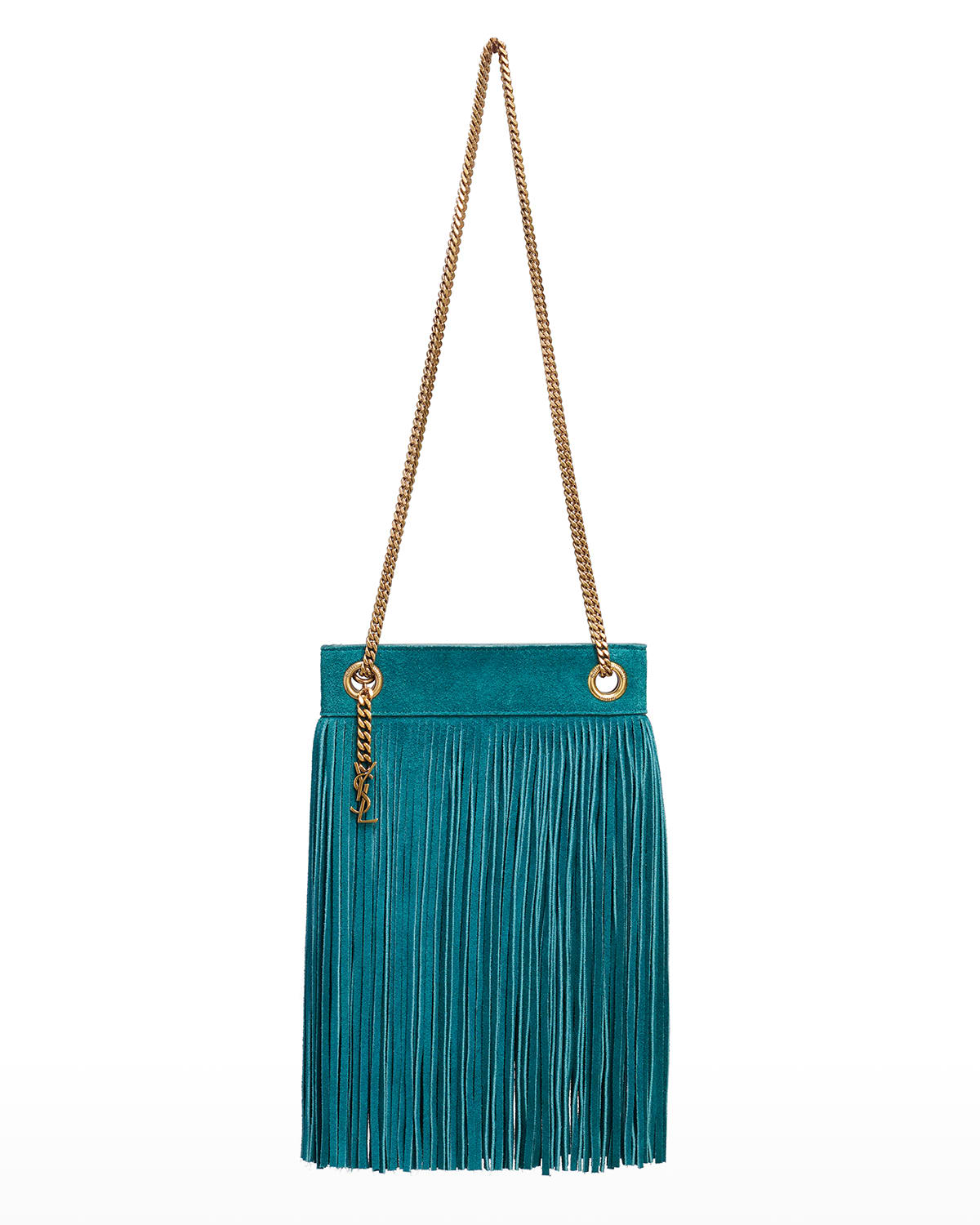 Saint Laurent Grace Small Ysl Fringe Suede Chain Hobo Bag In Sea Turquoise ModeSens