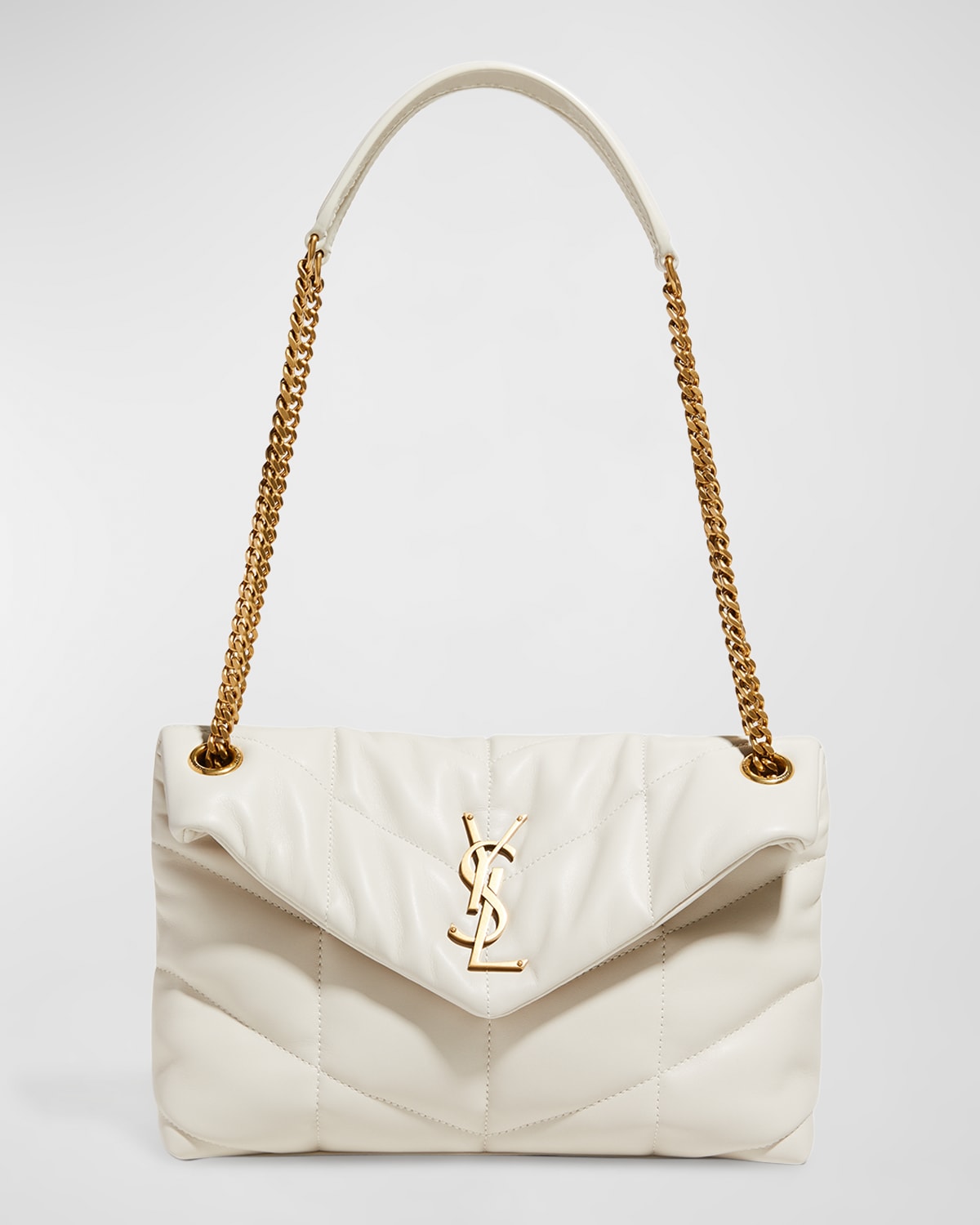 Saint Laurent Lou Puffer Small Ysl Shoulder Bag In Quilted Leather In Crema Soft