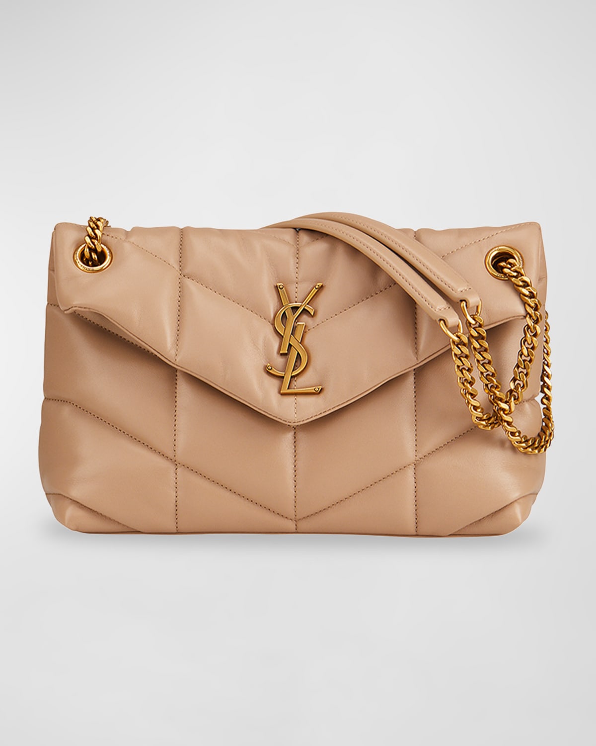 Saint Laurent Lou Puffer Small Ysl Shoulder Bag In Quilted Leather In Dark Beige