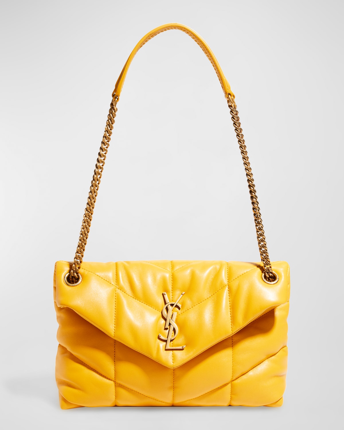 Saint Laurent Loulou Ysl Small Puffer Shoulder Bag In Saffran