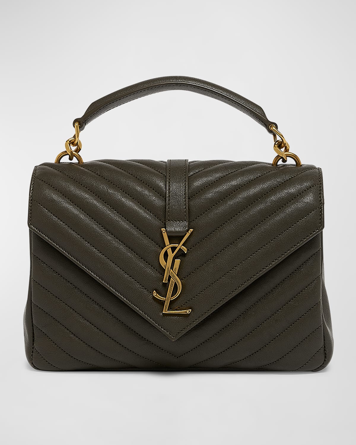 Saint Laurent College Medium Flap Ysl Shoulder Bag In Quilted Leather In Light Musk