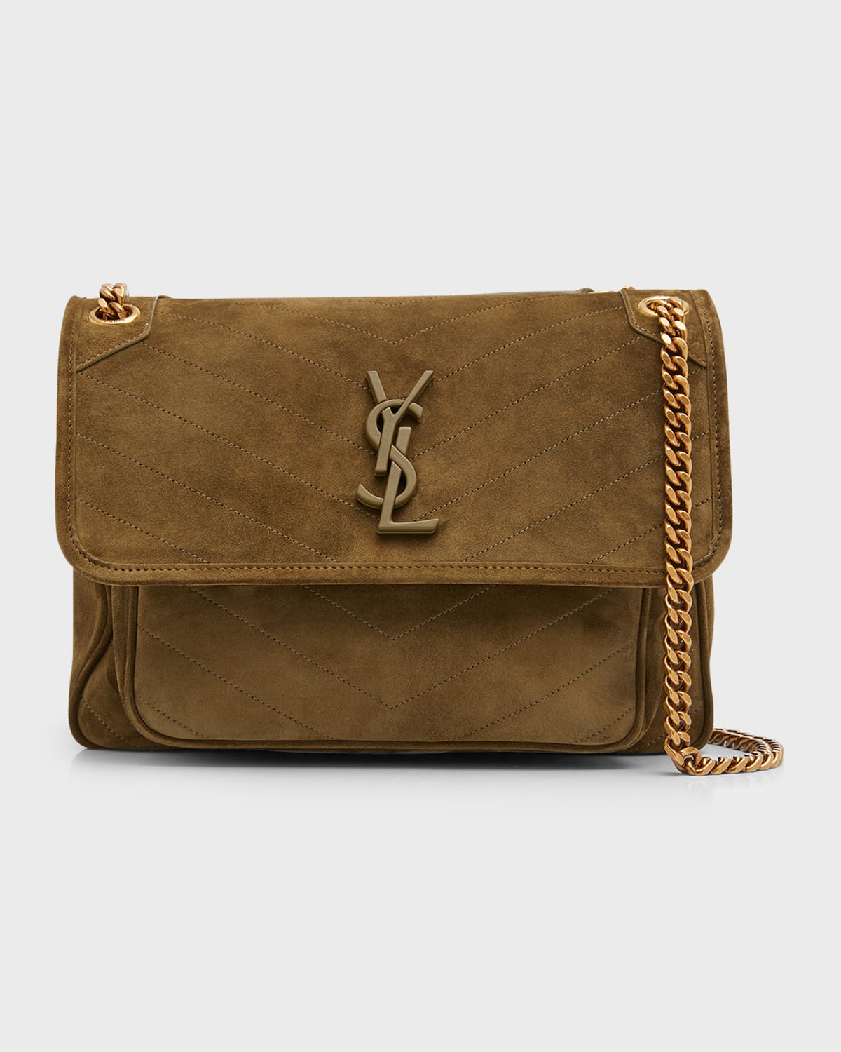 SAINT LAURENT NIKI MEDIUM FLAP YSL SHOULDER BAG IN QUILTED SUEDE