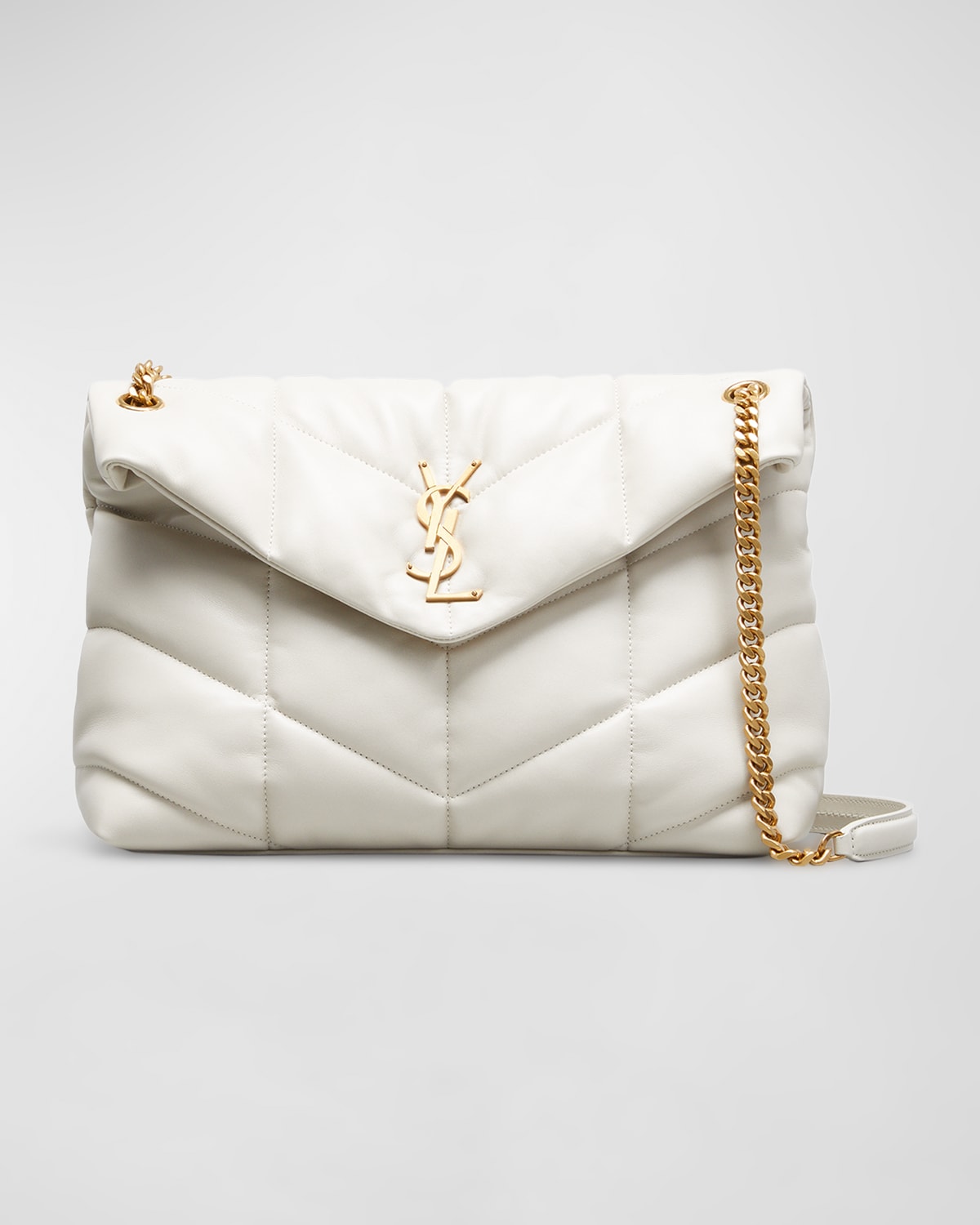 Saint Laurent Lou Puffer Medium Ysl Shoulder Bag In Quilted Leather In Crema Soft