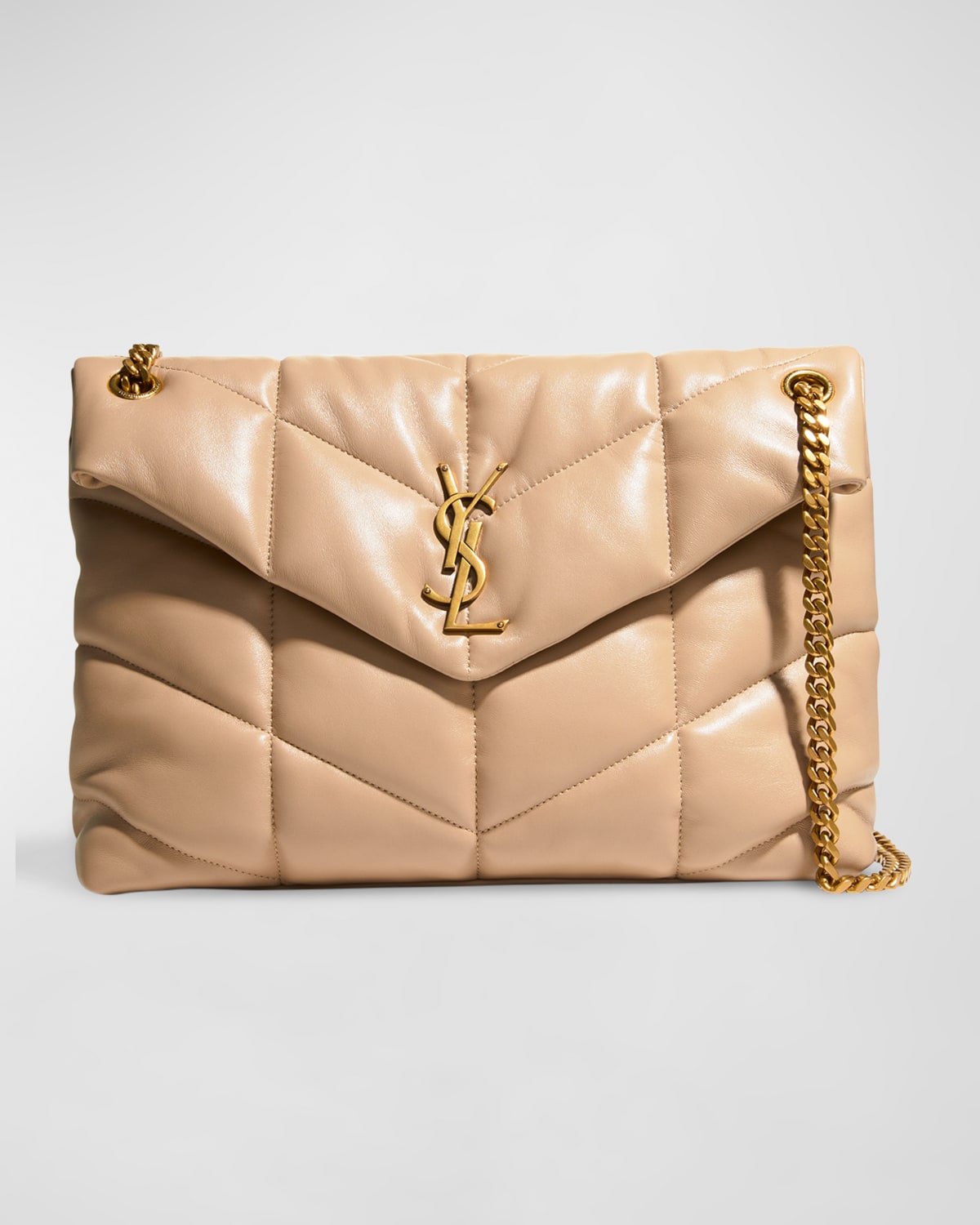 Saint Laurent Lou Puffer Medium Ysl Shoulder Bag In Quilted Leather In Dark Beige