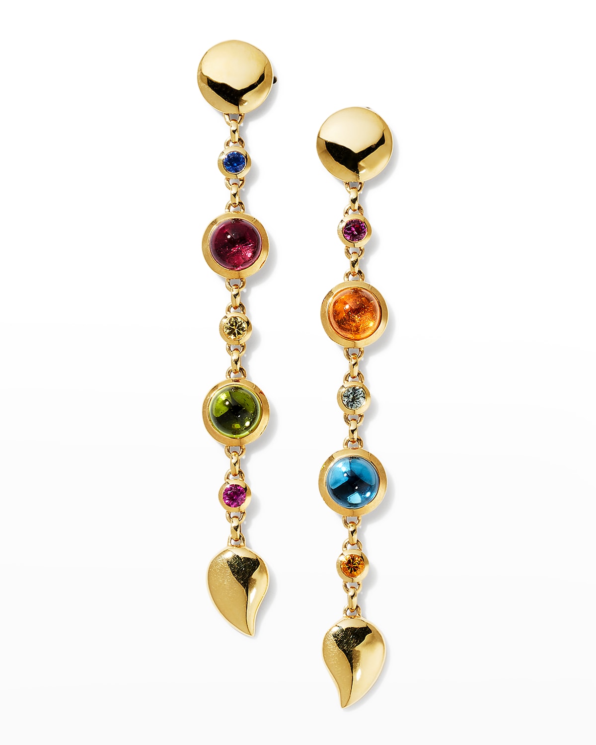 Bouton Earrings set In Yellow Gold with Colorful Stones